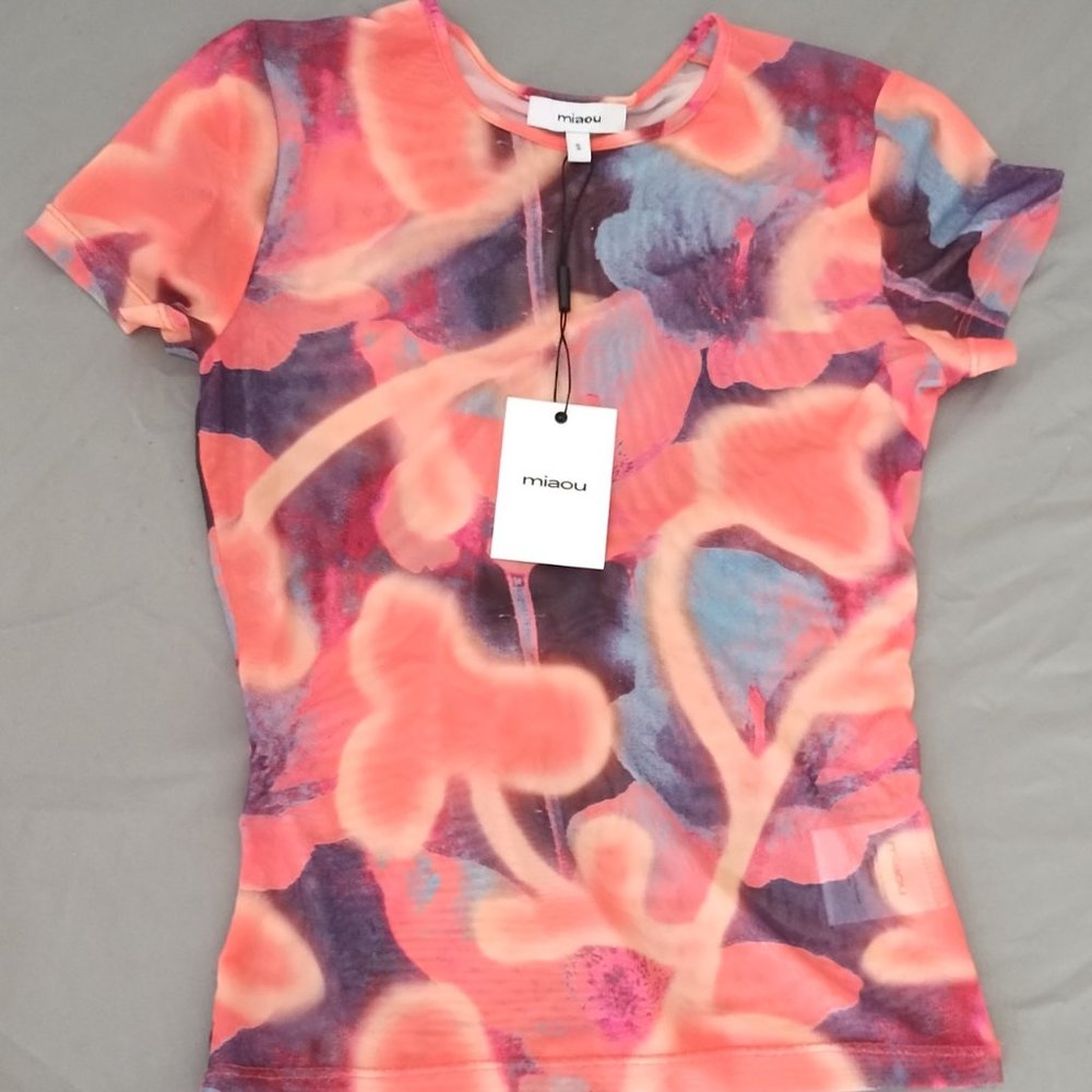 Mini Tee in Neon Peach Floral, Orange Elektra. Miaou. - Picture 3 of 3